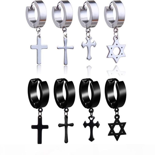 2019 stainless steel cross star drop earrings for men punk fake piercing hoop dangle earrings women fashion hypoallergenic jewelry gift, Silver
2019 stainless steel cross star drop earrings for men punk fake piercing hoop dangle earrings women fashion hypoallergenic jewelry gift, Silver