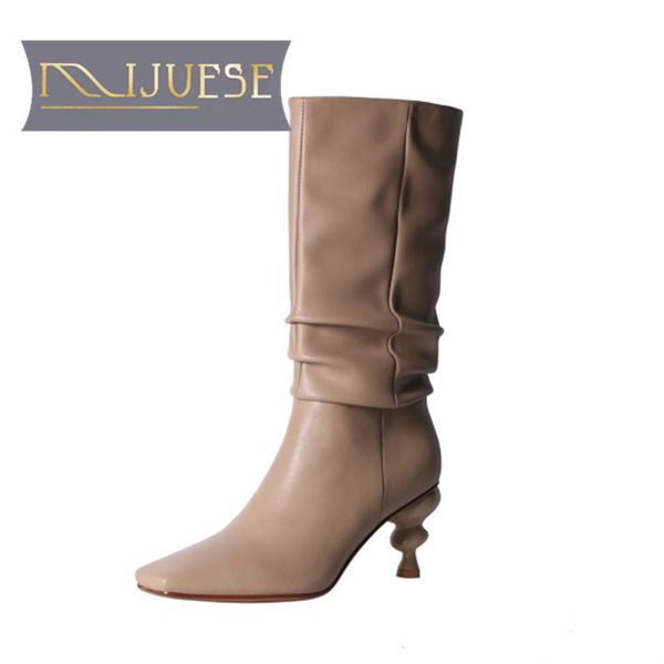 mljuese 2021 women mid-calf boots cow leather winter short plush square toe zipper pleated high heels female boots size 40, Black
mljuese 2021 women mid-calf boots cow leather winter short plush square toe zipper pleated high heels female boots size 40, Black