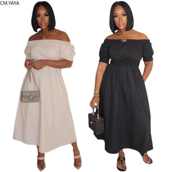 cm.yaya women off shoulder short sleeve high waist maxi dress classic fashion long dresses, Black;gray
cm.yaya women off shoulder short sleeve high waist maxi dress classic fashion long dresses, Black;gray