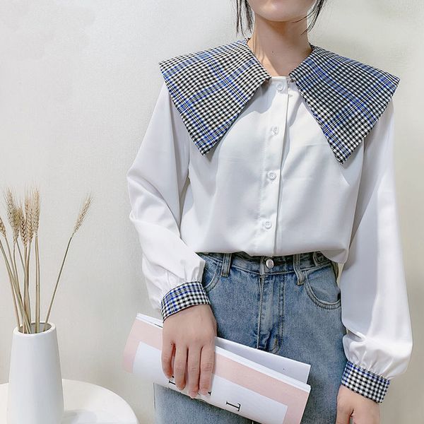 women's blouses & shirts deeptown vintage women solid autumn 2021 fashion button up shirt check print long sleeve clothes loose blouse, White
women's blouses & shirts deeptown vintage women solid autumn 2021 fashion button up shirt check print long sleeve clothes loose blouse, White