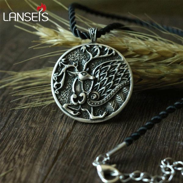 lanseis10pc ch-850-c celt symbol stag animal pendant necklace double sided pendant, Silver 
lanseis10pc ch-850-c celt symbol stag animal pendant necklace double sided pendant, Silver