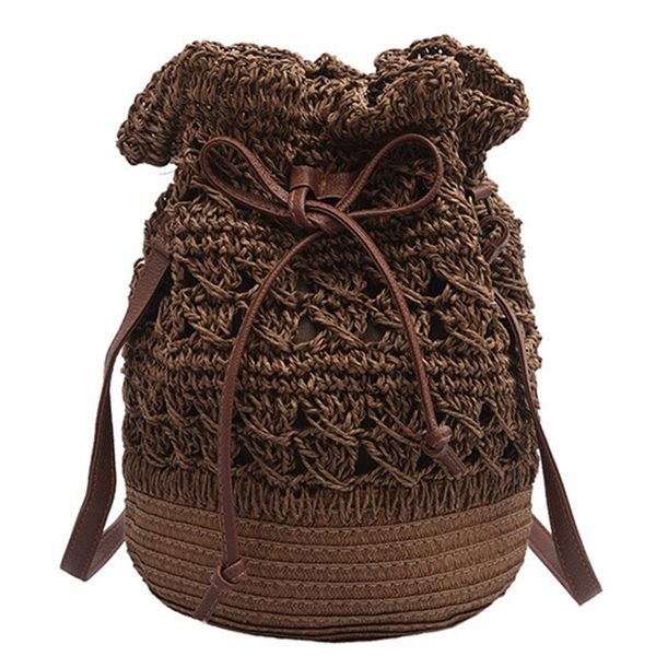 woven open bucket bag fashion beach bag simple straw bucket women's hollow shoulder diagonal package brown 
woven open bucket bag fashion beach bag simple straw bucket women's hollow shoulder diagonal package brown