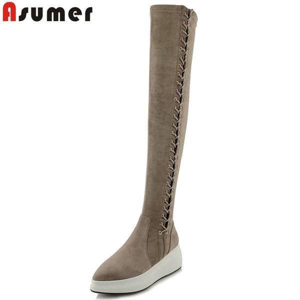 asumer 2020 fashion over the knee boots pointed toe zip stretch fabric+cow leather boots flat with platform autumn winter shoes, Black
asumer 2020 fashion over the knee boots pointed toe zip stretch fabric+cow leather boots flat with platform autumn winter shoes, Black