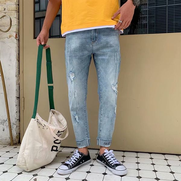 men's jeans spring autumn 2021 style ripped hole retro washed light-colored korean trend loose straight-leg harem pants men, Blue
men's jeans spring autumn 2021 style ripped hole retro washed light-colored korean trend loose straight-leg harem pants men, Blue