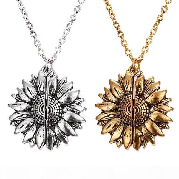 women long chain charm necklace double-layer engraved custom you are my sunshine open locket sunflower pendant necklace jewelry, Silver
women long chain charm necklace double-layer engraved custom you are my sunshine open locket sunflower pendant necklace jewelry, Silver