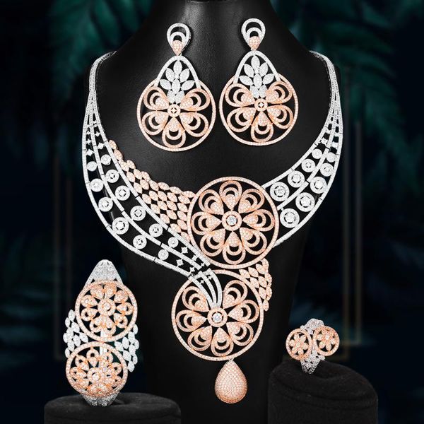 costume 4pcs luxury bicolor round flowers african jewelry sets for women wedding full micro cubic zirconia dress dinner jewelry, Silver
costume 4pcs luxury bicolor round flowers african jewelry sets for women wedding full micro cubic zirconia dress dinner jewelry, Silver