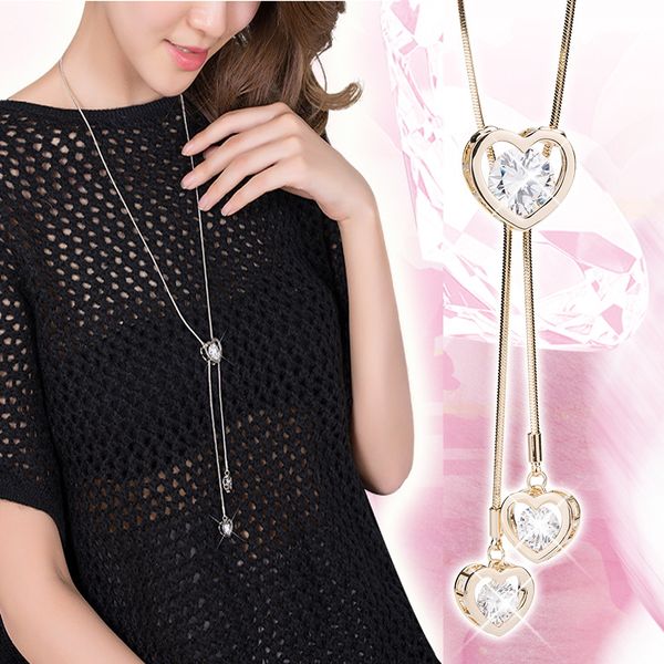 korean temperament love sweater chain female long peach heart crystal zircon initial necklace autumn and winter wild pendant, Silver
korean temperament love sweater chain female long peach heart crystal zircon initial necklace autumn and winter wild pendant, Silver