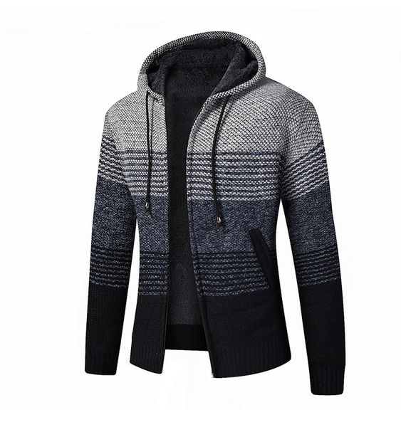 mens cardigan striped jackets plush thick coats with zipper and pocket hooded collar long sleeved slim clothing, Black;brown
mens cardigan striped jackets plush thick coats with zipper and pocket hooded collar long sleeved slim clothing, Black;brown