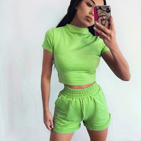 look slimmer solid women sets high neck short sleeve crop elastic waist pocket shorts two pieces for streetwear girls party, Gray
look slimmer solid women sets high neck short sleeve crop elastic waist pocket shorts two pieces for streetwear girls party, Gray