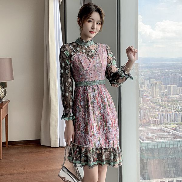 818 2020 summer a line long sleeve crew neck dress prom fashion flora print panelled lace beads brand same style yy, Black
818 2020 summer a line long sleeve crew neck dress prom fashion flora print panelled lace beads brand same style yy, Black