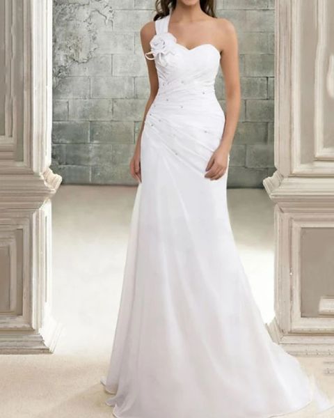 mermaid / trumpet wedding dresses one shoulder sweep / brush train chiffon sleeveless simple with appliques, White
mermaid / trumpet wedding dresses one shoulder sweep / brush train chiffon sleeveless simple with appliques, White