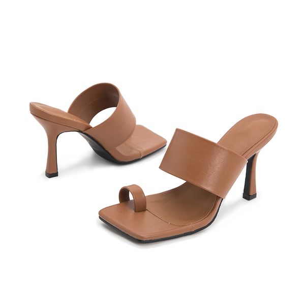 ladies shoes square head leather strap sandals outside slides thumb correction shoes slide on fine with elegant high heels, Black 
ladies shoes square head leather strap sandals outside slides thumb correction shoes slide on fine with elegant high heels, Black