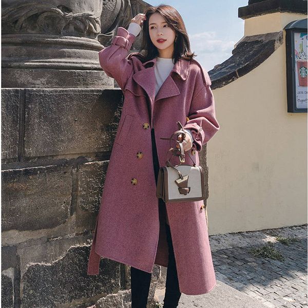 women's wool & blends 2021 autumn winter women korean vintage slim mid-long blend coat with belt female single breasted woolen outerwea, Black
women's wool & blends 2021 autumn winter women korean vintage slim mid-long blend coat with belt female single breasted woolen outerwea, Black