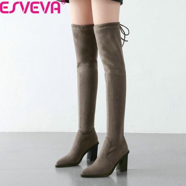 esveva 2020 flock autumn winter square heel all match women shoes pointed toe lace up over the knee boots big size 34-43, Black
esveva 2020 flock autumn winter square heel all match women shoes pointed toe lace up over the knee boots big size 34-43, Black