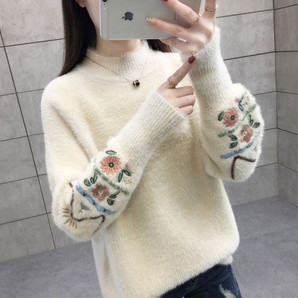 women's sweaters mink velvet sweater autumn winter women puff sleeve fleece thick jumpers turtleneck pullovers loose bottom, White;black
women's sweaters mink velvet sweater autumn winter women puff sleeve fleece thick jumpers turtleneck pullovers loose bottom, White;black