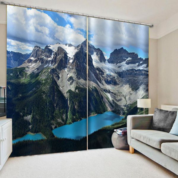 custom blue snow mountain curtains bedroom living room windproof thickening blackout fabric 3d curtains
