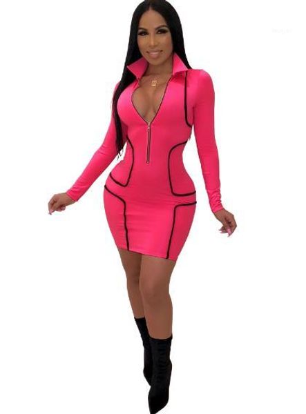 pencil dress slim fit skinny dress panelled womens deep v bodycon dresses front zipper designer, Black;gray