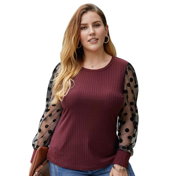 women long sleeve o-neck sweater mesh polka dot patchwork ribbed shirts f42f, White;black
women long sleeve o-neck sweater mesh polka dot patchwork ribbed shirts f42f, White;black