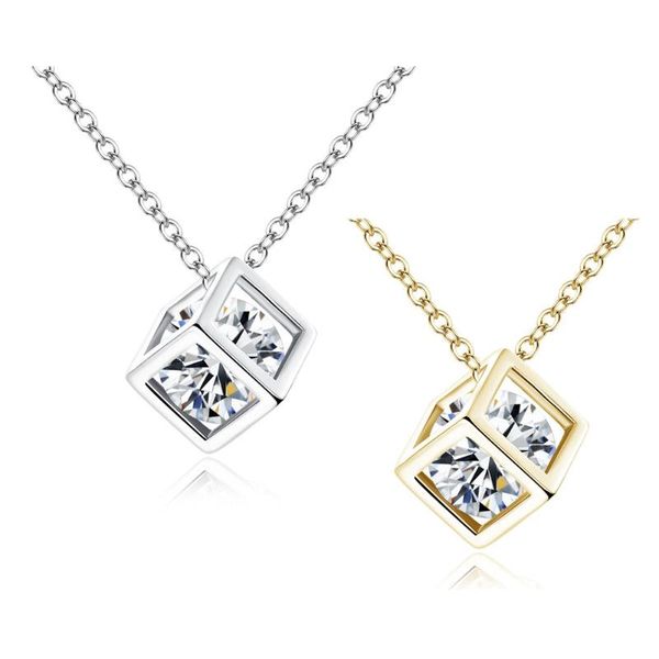tn373 block zircon necklace heart love pendant, Silver