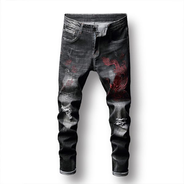 men jeans black hole embroidery bleached denim washed distressed pleated cowboy retro male pencil pants, Blue
men jeans black hole embroidery bleached denim washed distressed pleated cowboy retro male pencil pants, Blue