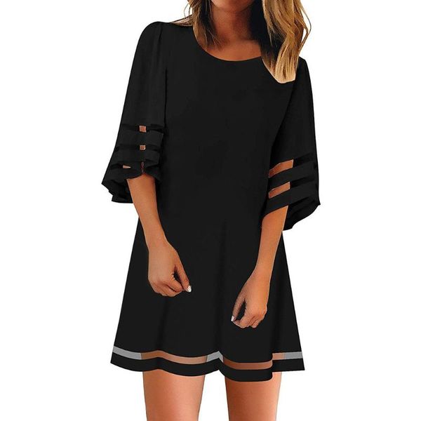 summer women's dress o neck mesh panel blouse 3/4 bell sleeve loose shirt dress casual mini elegant grils ladies women, Black;gray
summer women's dress o neck mesh panel blouse 3/4 bell sleeve loose shirt dress casual mini elegant grils ladies women, Black;gray
