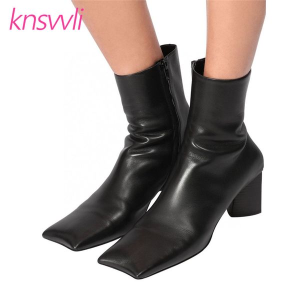 boots curved square toe ankle women leather stretch short runway shoes woman triangular chunky heels zapatos de mujer, Black
boots curved square toe ankle women leather stretch short runway shoes woman triangular chunky heels zapatos de mujer, Black