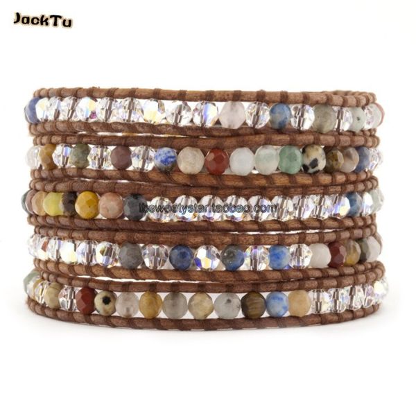 tennis style mixed natural stone semiprecious with crystal leather wrap bracelet for woman, Golden;silver
tennis style mixed natural stone semiprecious with crystal leather wrap bracelet for woman, Golden;silver