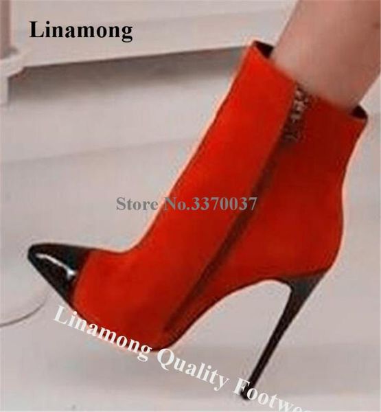 linamong women elegant black pointed toe patchwork stiletto heel short boots red purple suede leather high heel ankle booties
linamong women elegant black pointed toe patchwork stiletto heel short boots red purple suede leather high heel ankle booties