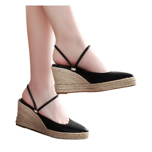 sandals sagace women summer ladies thick bottom fashion wedge high heel slippers comfortable straw females, Black