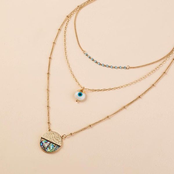 european and american fashion evil eye pendant natural color abalone shell multi-layer chain pendant necklace, Silver
european and american fashion evil eye pendant natural color abalone shell multi-layer chain pendant necklace, Silver