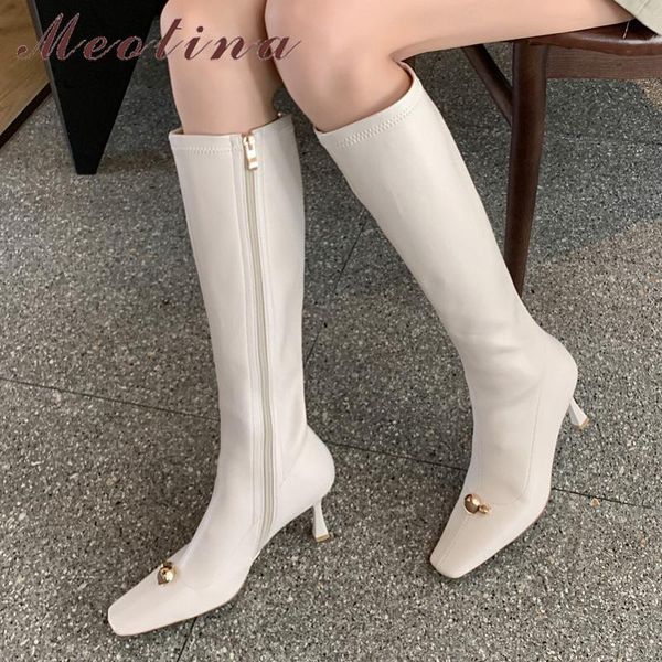 meotina women long boots shoes square toe stiletto heels knee high boots metal decoration zipper fashion high heel lady 40, Black
meotina women long boots shoes square toe stiletto heels knee high boots metal decoration zipper fashion high heel lady 40, Black