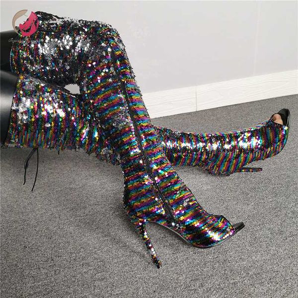 original intention new fashion colorful sequins thigh high boots woman peep toe over knee high boots stylish shoes woman, Black
original intention new fashion colorful sequins thigh high boots woman peep toe over knee high boots stylish shoes woman, Black