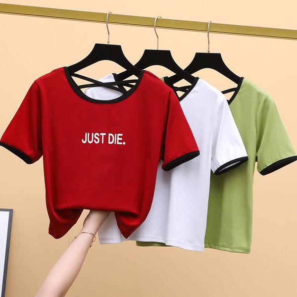 women's t-shirt cotton t shirts women 2021 summer fashion short sleeve neck back crossover letter tshirt l0612, White
women's t-shirt cotton t shirts women 2021 summer fashion short sleeve neck back crossover letter tshirt l0612, White