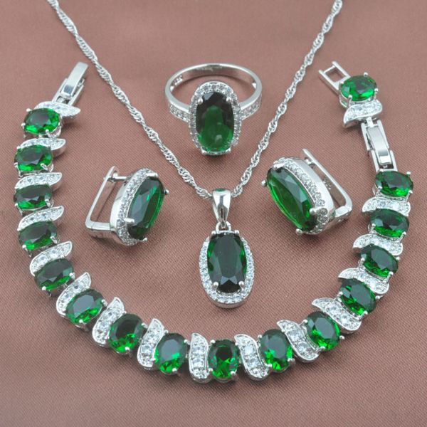 crystal jewelry set women's summer sets green zirconia bracelet necklace pendant earrings ring wedding gifts yz0169, Silver
crystal jewelry set women's summer sets green zirconia bracelet necklace pendant earrings ring wedding gifts yz0169, Silver