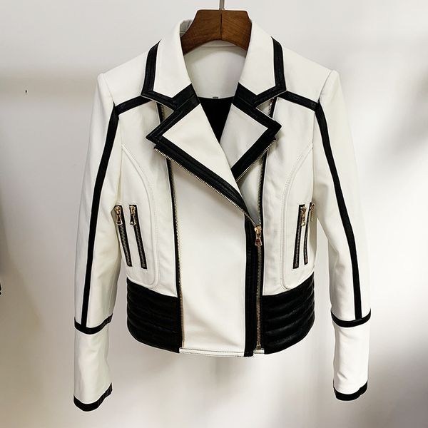 women's leather & faux women jacket turn down collar zipper pu coat female patchwork slim motorcycle punk, Black
women's leather & faux women jacket turn down collar zipper pu coat female patchwork slim motorcycle punk, Black