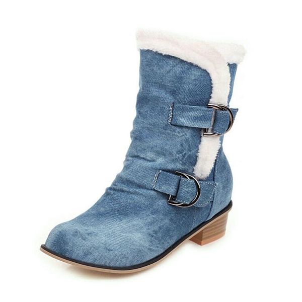 women ankle boots 2020 denim jeans winter canvas shoes woman warm plush snow boots belt buckle low heel women's big size 34-48, Black
women ankle boots 2020 denim jeans winter canvas shoes woman warm plush snow boots belt buckle low heel women's big size 34-48, Black