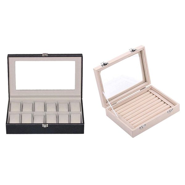 1pcs 12 compartment leather watch box storage box & 1pcs 7 slot velvet jewelry ring display rack earring storage, Pink;blue
1pcs 12 compartment leather watch box storage box & 1pcs 7 slot velvet jewelry ring display rack earring storage, Pink;blue