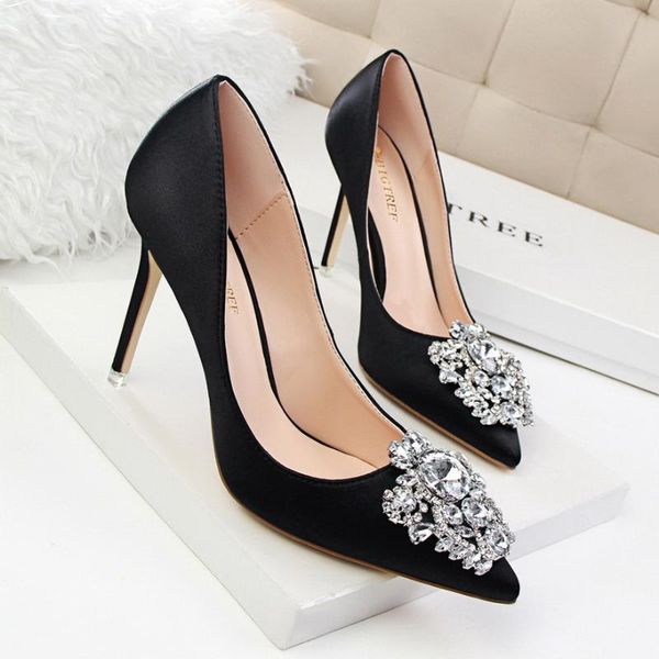 korean version of rhinestone women's shoes stiletto high-heeled thin shallow pointy shiny rhinestone buckle single shoes, Black
korean version of rhinestone women's shoes stiletto high-heeled thin shallow pointy shiny rhinestone buckle single shoes, Black