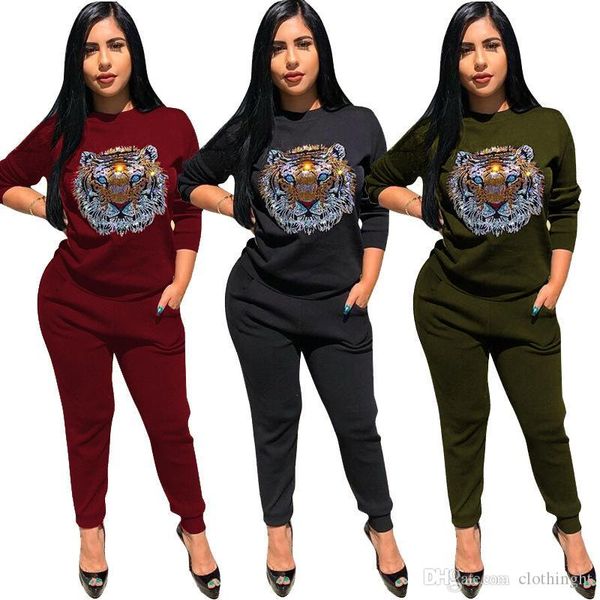 2019 new autumn winter tracksuit women set rhinestone tiger animal print sweatshirt lounge sweat suits two piece set and pants outfit, Gray
2019 new autumn winter tracksuit women set rhinestone tiger animal print sweatshirt lounge sweat suits two piece set and pants outfit, Gray