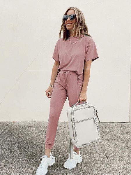 women tracksuits set lounge wear short sleeve and long pants sweat suits elastic waist casual solid outfits 2 pieces set t200808, White
women tracksuits set lounge wear short sleeve and long pants sweat suits elastic waist casual solid outfits 2 pieces set t200808, White