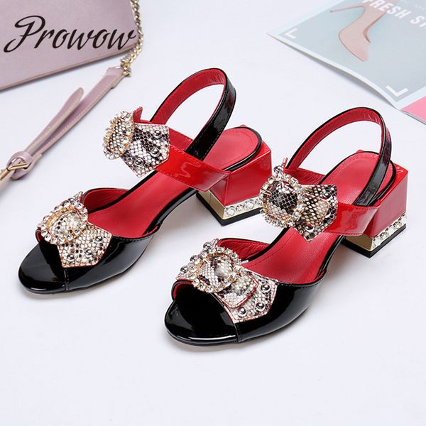 prowow new genuine leather snakeskin bow buckle strap summer sandals open toe thick heel crystal beading sandals shoes women, Black
prowow new genuine leather snakeskin bow buckle strap summer sandals open toe thick heel crystal beading sandals shoes women, Black