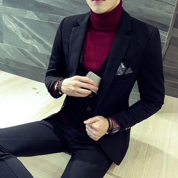 european station new polyester suit suit men's small three-piece business casual professional wear groom wedding, White;black
european station new polyester suit suit men's small three-piece business casual professional wear groom wedding, White;black