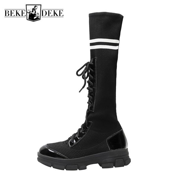 thick hip heels hop vintage women street breathable genuine leather high-platform boots casual long stretch shoes, Black
thick hip heels hop vintage women street breathable genuine leather high-platform boots casual long stretch shoes, Black