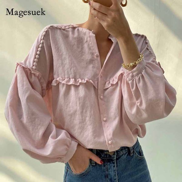 o-neck single breasted korean blouse white autumn long sleeve woman shirt stitching ruffled loose cardigan shirt 11011
o-neck single breasted korean blouse white autumn long sleeve woman shirt stitching ruffled loose cardigan shirt 11011