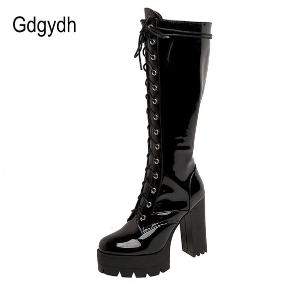 gdgydh patent leather white knee high boots lace up ladies platform boots high heels fashion nightclub patry shoes wholesale, Black
gdgydh patent leather white knee high boots lace up ladies platform boots high heels fashion nightclub patry shoes wholesale, Black