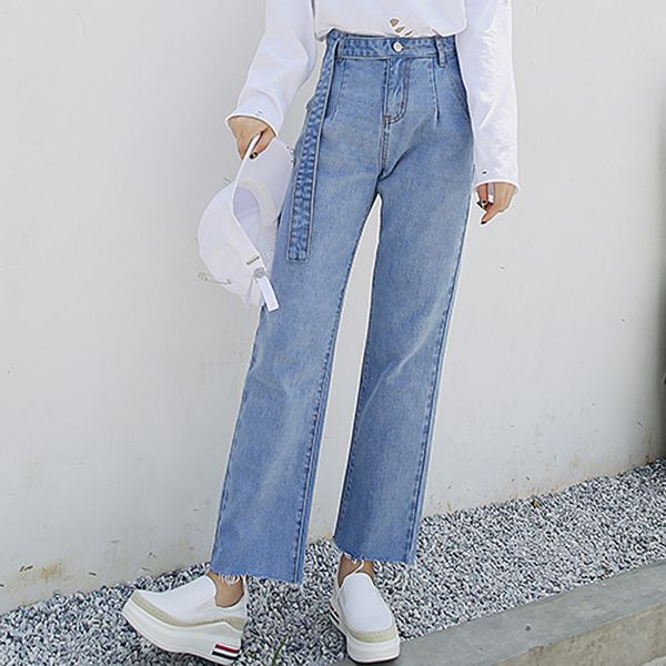 spring pants 2020 new belt hem design fashion women clothing jeans ankle-length pants female loose washed sweet student, Blue
spring pants 2020 new belt hem design fashion women clothing jeans ankle-length pants female loose washed sweet student, Blue