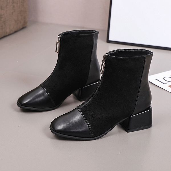 boots women's autumn 2021 british style thick heel mid thin retro short front zipper size35-40, Black
boots women's autumn 2021 british style thick heel mid thin retro short front zipper size35-40, Black