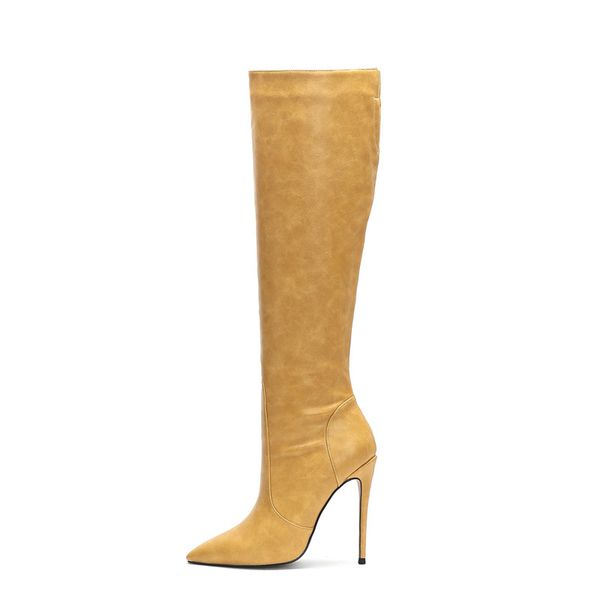 fashion knee high leather boots women solid yellow pointed toe fur warm winter shoes 10-12cm thin heel riding boots side zipper, Black
fashion knee high leather boots women solid yellow pointed toe fur warm winter shoes 10-12cm thin heel riding boots side zipper, Black