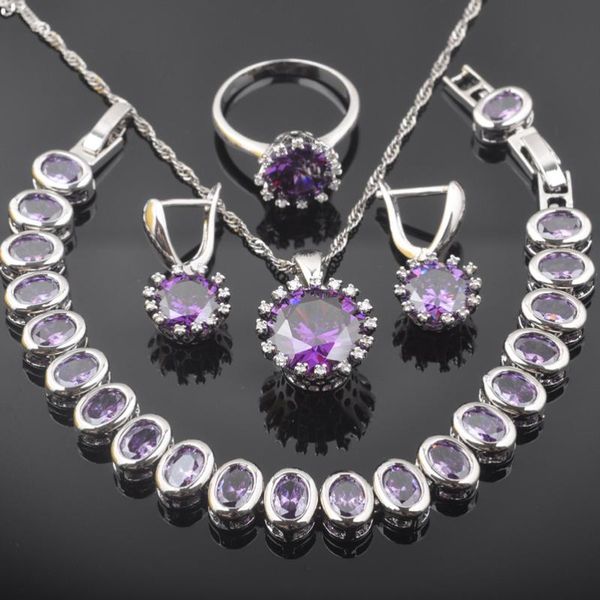 purple zircon for women wedding silver color jewelry sets rings necklace bracelets earrings gift box qs0526
purple zircon for women wedding silver color jewelry sets rings necklace bracelets earrings gift box qs0526