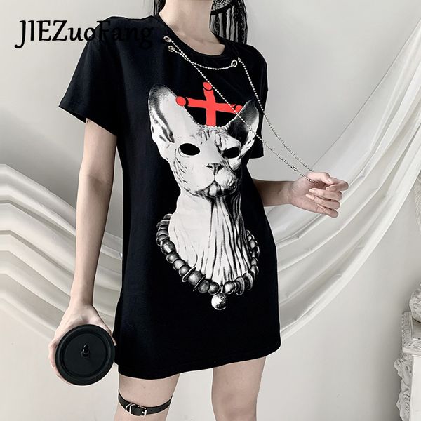 women's t-shirt jiezuofang black gothic style punk harajuku t-shirts fashion aesthetic cross and cat print loose streetwear summer fema, White
women's t-shirt jiezuofang black gothic style punk harajuku t-shirts fashion aesthetic cross and cat print loose streetwear summer fema, White